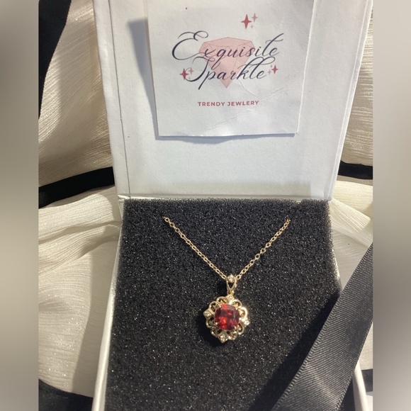 10k Gold Plated Cushion Cut Prong Set Simulated Red Ruby(Cz)Pendant Necklace - Picture 16 of 16